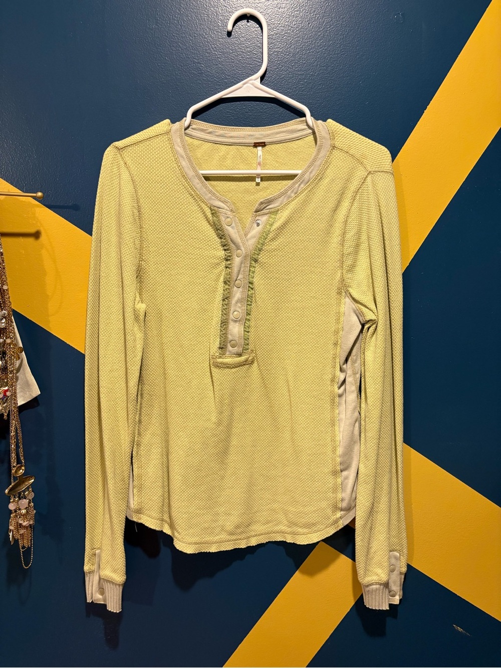 Free People Lemon Linge Waffle Knit Thermal Top EUC